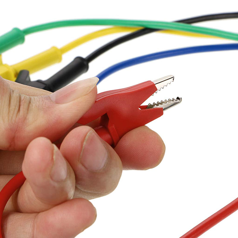 Sumnacon 5 Pcs Dual Ended Crocodile Alligator Clips, 15A Test Lead Wire Cable with Insulators Clips, 5 Colors 3.3 ft/1m Test Flexible Cable with Protective Jack Copper Clamps for Electrical Testing