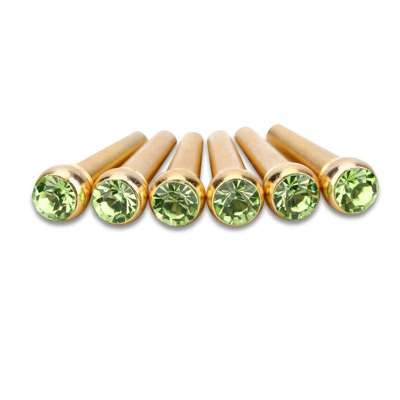 6Pcs Bridge Pin Copper Material Folk Acoustic Guitar Bridge Pin Peg Nail with Colorful Crystal Glass Dot Green