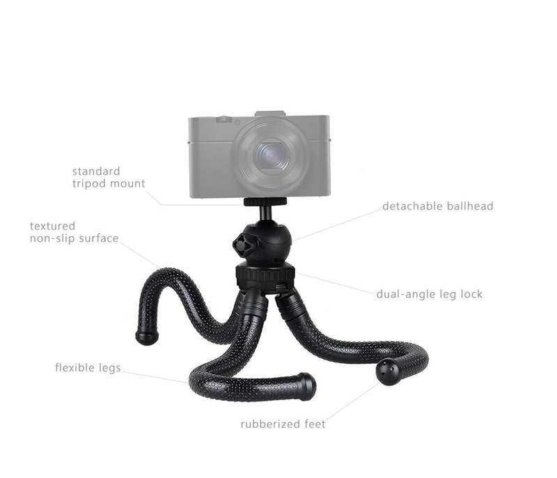 ATMO Q3 Flexible Mini Tripod Waterproof 12-in, Black - Use for Mirrorless, Compact Camera, Action Cam Outdoor, Sports, Vlog, Selfie, Tabletop Tripod - Lightweight, Portable for Travel