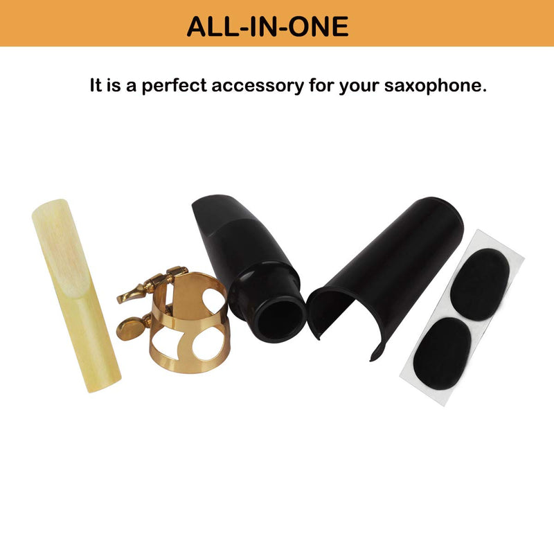 Alto Saxophone Mouthpiece Kit, Saxophone Mouthpiece with Metal Ligature, Saxophone 2.5 Reeds, Cushions and Plastic Cap Black