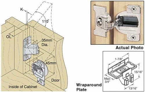 Blum 133.024-1 133.0240 Face Mount Mounting Plate, Overlays Over 1-3/8", Zinc Pack of 1 Without Screws