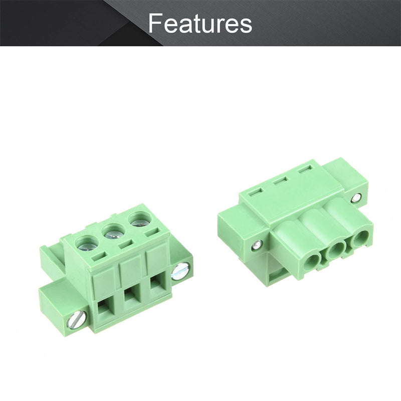 Fielect 5Pcs 5.08mm Pitch 3P PCB Screw Terminal Block Connector 300V 15A Pluggable Teminal Blocks Connector 2EDGKM-5.08 Green