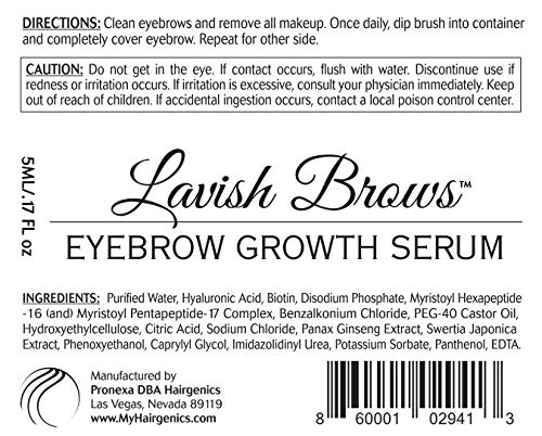 Pronexa Hairgenics Lavish Brows – Eyebrow Growth Enhancer Serum with Natural Growth Peptides for Long, Thick Eyebrows! 5ml, 2 Month Supply.