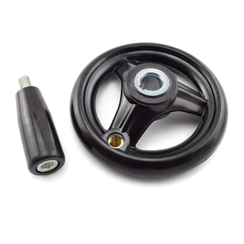 SDTC Tech 3.94 Inch Three-Spoke Round Hand Wheel Detachable Hand Crank Revolving Handwheel with Handle for Woodworking, Printing, Machinery etc.
