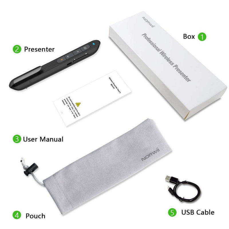 NORWII N76 Wireless Presenter with Green Light, 330FT Ofifice Presentation Remotes Presentation Clicker for Powerpoint Presentations, Presentation Pointer Slide Clicker Supports Hyperlink/Volume