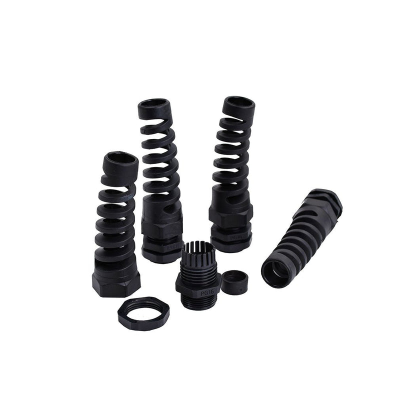 Tusrai 10pcs IP68 Waterproof M22 PG16 Cable Gland Connector Flex Spiral Strain Relief Protector with Lock Nut Rubber Washer for 10-14mm Wire Thread