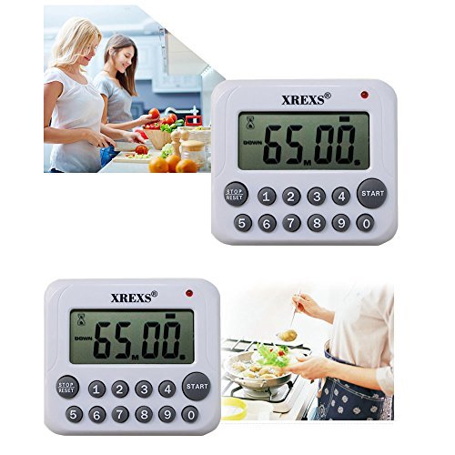 XREXS Digital Kitchen Timer Magnetic Countdown Up Cooking Timer Clock with Magnet Back and Clip, Loud Alarm, Large Display Minutes and Seconds Directly Input-White (2 Battery Included) Old Version
