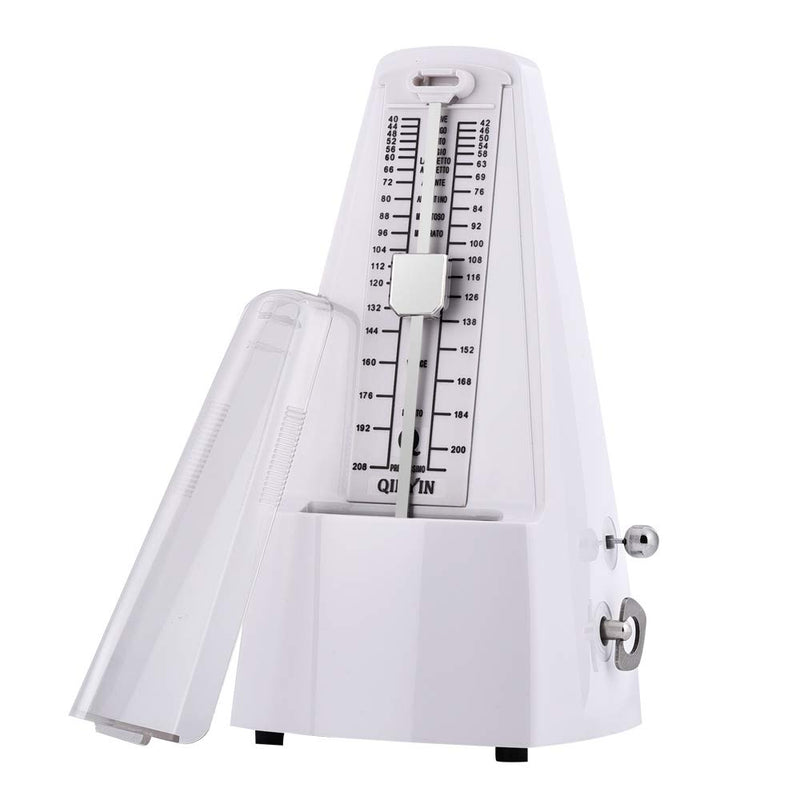 Mechanical Metronome Pyramid with Bell Spring Mechanism Traditional Mechanical Metronome for Piano/Guitar/Drums/Bass/Tuner Combo/Violin (White)