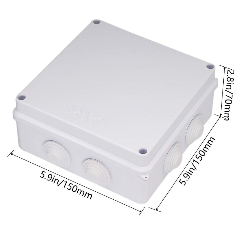 Zulkit Junction Box ABS Plastic Dustproof Waterproof IP65 Universal Electrical Boxes Project Enclosure White 5.9 x 5.9 x 2.8 inch (150 x 150 x 70mm) 5.9" x 5.9" x 2.8" With Holes