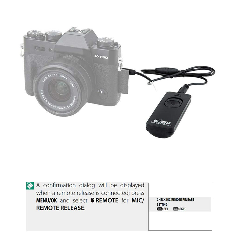 Kiwifotos RR-100 Remote Shutter Release Cord for Fuji Fujifilm X-T3 X-T4 X-T2 X-T1 X-T30 X-T20 X-T10 X-T100 X100V X100F X100T X-PRO3 X-PRO2 X-H1 GFX 100 GFX 50S GFX 50R X-E3 X-A5 X-A10 and More For Fujifilm F3