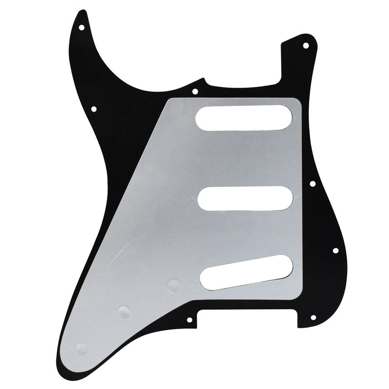 IKN 11 Hole Stratocaster Pickguard SSS Guitar Pick Guard Back Plate with Screws for Fender Standard Strat Guitar Replacement, 3Ply Black