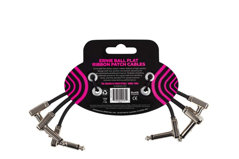 Ernie Ball Flat Ribbon Patch Cable, Black, 6 Inch (P06221) Multipack