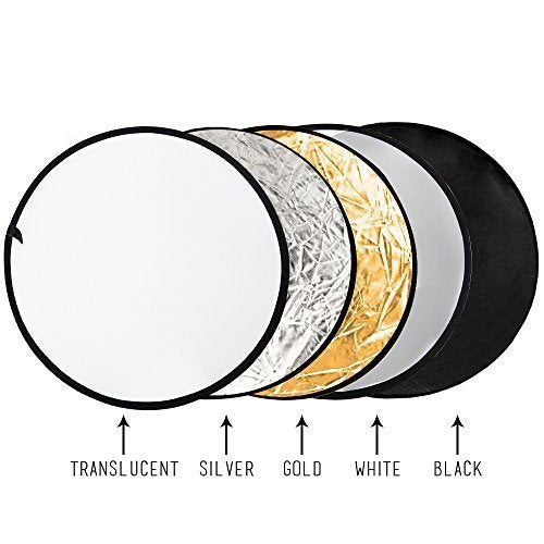 LimoStudio 32" 5-in-1 Photography Collapsible Light Disc Reflector, 5 Colors White, Black, Silver, Gold, Translucent, AGG807
