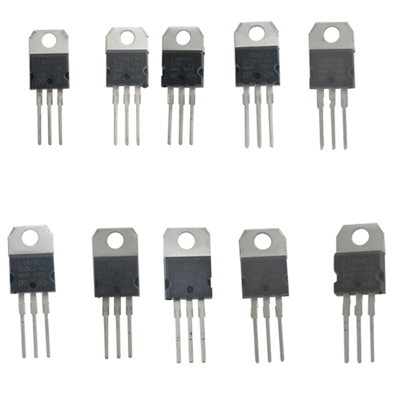 Voltage Regulator LM317T L7805 L7806 L7808 L7809 L7810 L7812 L7815 L7818 L7824 Transistor Assortment for DIY Repair Equipment Electrical Appliances 10Value 50PCS