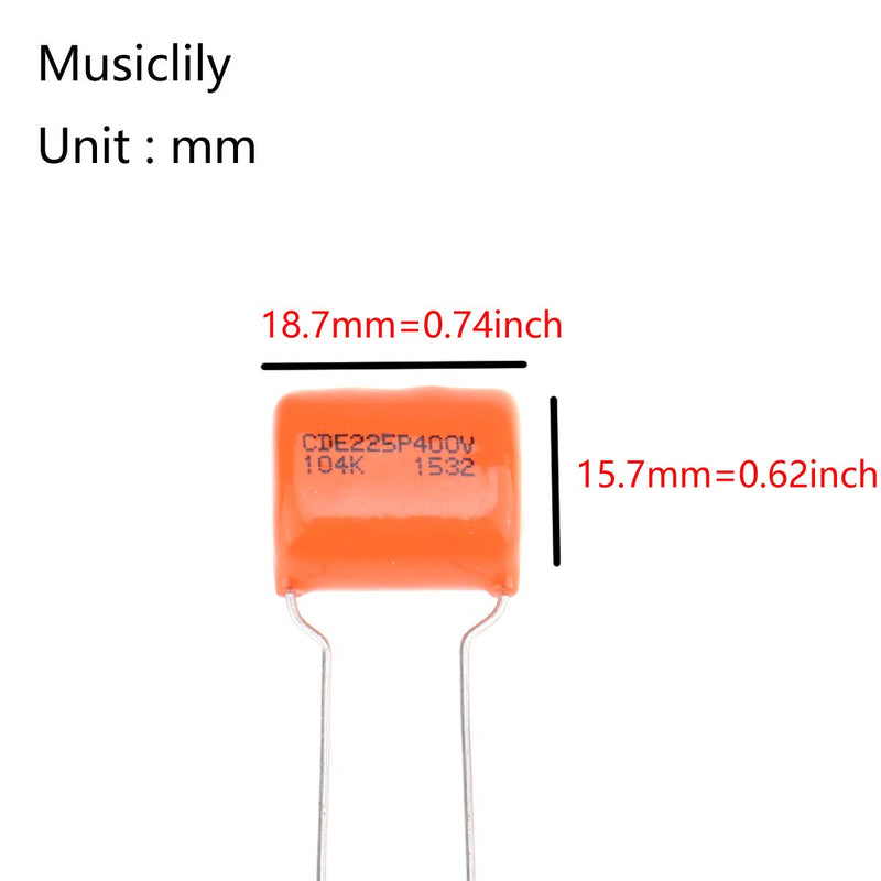 CDE Sprague Orange Drop Capacitors Tone Caps Polyester Film .1uF 225P 104K 400V for Guitar or Bass (Set of 2) 400V 0.1uF