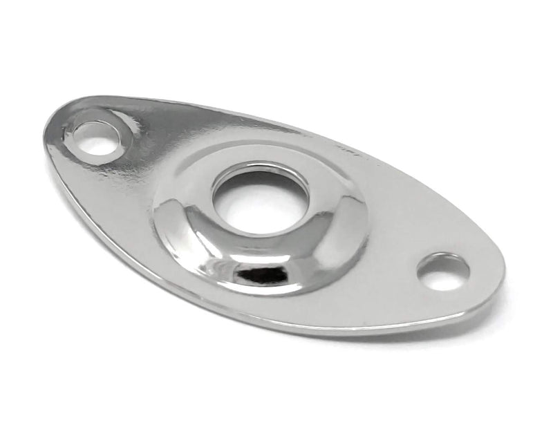 [AUSTRALIA] - Vintage Forge Chrome Oval Jack Plate for Guitar and Bass with Screws Metal Indented Curved Football Shape JPF20-CHR 