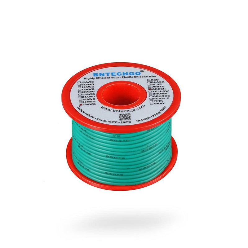 BNTECHGO 30 Gauge Silicone wire spool 50 ft Green Flexible 30 AWG Stranded Tinned Copper Wire silicone wire 50ft silicone wire green