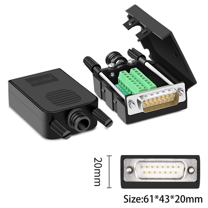 [AUSTRALIA] - Jienk 10PCS DB15 RS232 D-SUB Serial Adapters, 15Pin Port Terminal Solderless Breakout Board Connector with Case Accessories (DB15 Male) DB15 Male 