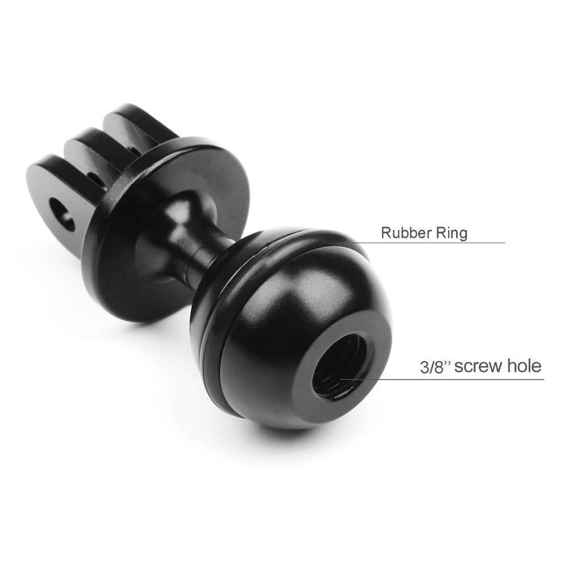 [AUSTRALIA] - QKOO Aluminum Ball Mount for GoPro Hero 10 9 8 Max 7 (2018) 6 5 4 3 Black Silver Session, Osmo Action, AKASO, SJCAM - Ball Head Mount Adapter (1-Inch Diameter Ball) with 3/8'' Screw Hole + Thumb Screw 