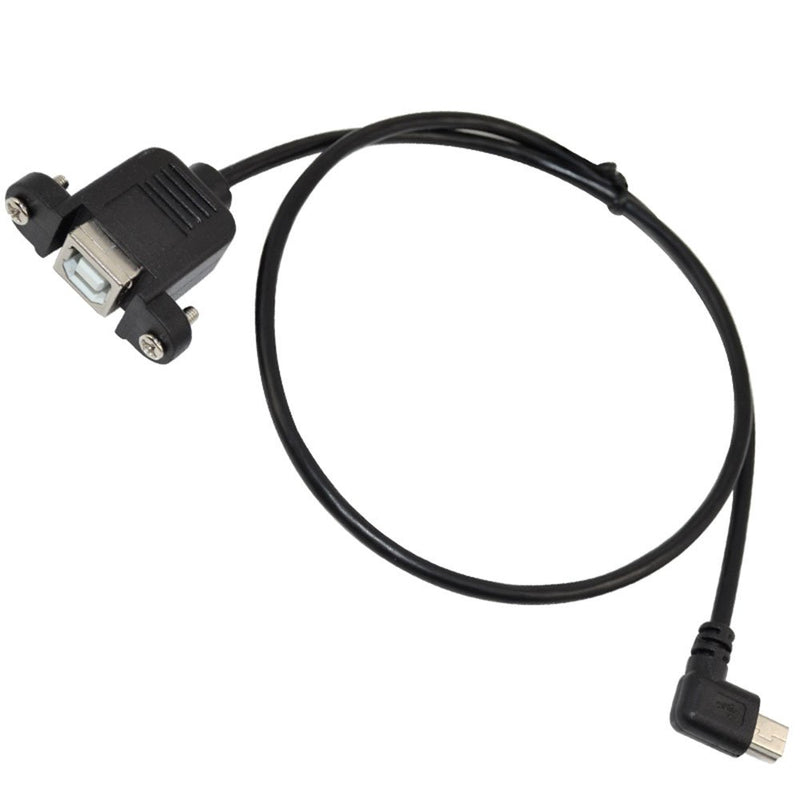 50cm USB 2.0 B Female Panel Mount to Mini 5pin Male Right Angle Extension Cable