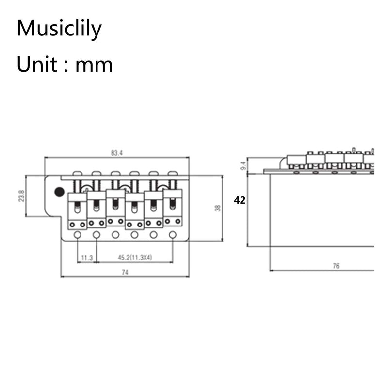 Musiclily Pro Vintage-style Guitar 2-7/32" 56.5mm Steel Saddles Strat Tremolo Bridge for Vintage Fender American Strat, Black