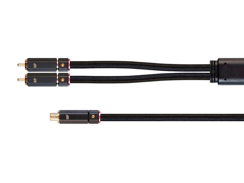 [AUSTRALIA] - Monoprice 2-Male to 1-Female RCA Y-Adapter - 1 Feet - Black | Gold Plated Connectors, Double Shielded with Copper Braiding - Onix Series 