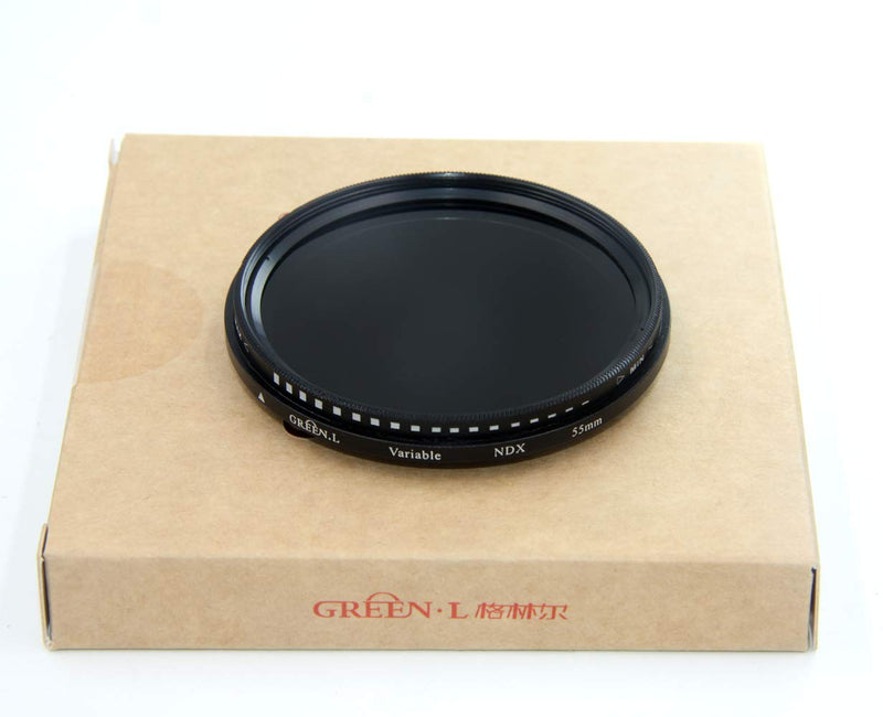 55mm Variable ND Filter,GREEN.L ND2 to ND400 Fader Neutral Density Filter for Camera Lens， Optical Glass with Filter Pouch 55mm