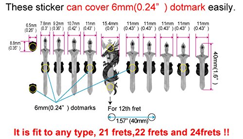 Inlaystickers Fret Markers for Guitars & Bass - Swords with Dragon - White Pearl