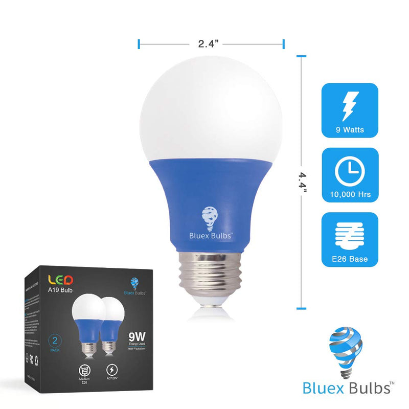 2 Pack BlueX LED A19 Light Bulb - 9W (60Watt Equivalent) - E26 Base Blue LED Blue Bulb, Party Decoration, Porch, Home Lighting, Holiday Lighting, Decorative Illumination (Blue)