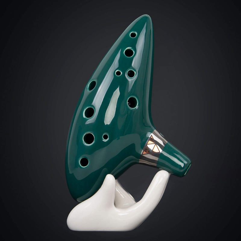 Ocarina 12 Tones Alto C with Song Book Display Stand Neck String Neck Cord (bottle green) bottle green