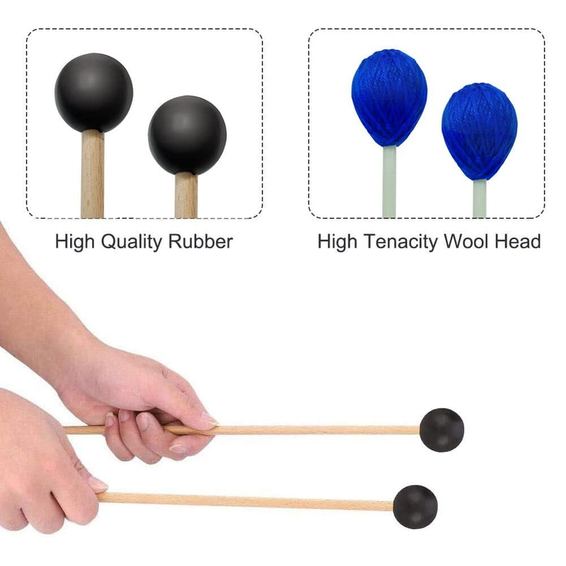 YZNlife Marimba Mallets Glockenspiel Sticks 1 Pair Medium Hard Yarn Head Marimba Mallets and 1 Pair Rubber Mallets Sticks for Percussion Bell Glockenspiel Marimba