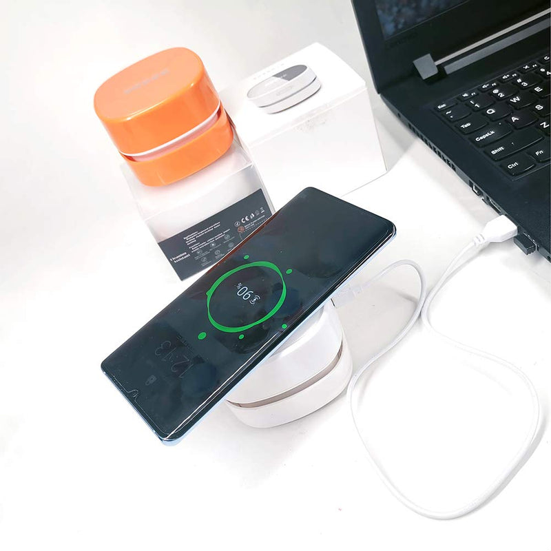 ODISTAR Desktop Vacuum Cleaner with Wireless Charger, Mini Table dust Sweeper Energy Saving,High Endurance up to 400 mins, Cordless&360º Rotatable Design for Keyboard/Home/School/Office (White) White Wireless Charger