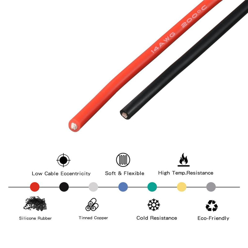 BNTECHGO 14 Gauge Silicone Wire 10 ft red and 10 ft Black Flexible 14 AWG Stranded Copper Wire 14 gauge silicone wire 10ft and 10ft silicone wire red and black