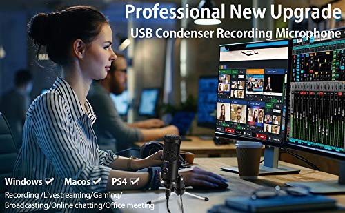 USB Microphone, Metal Condenser Recording PC Microphone for Windows and Mac, Professional Studio Desktop Microphone for Podcast, Gaming, Youtube Videos, Voice Overs and Streaming