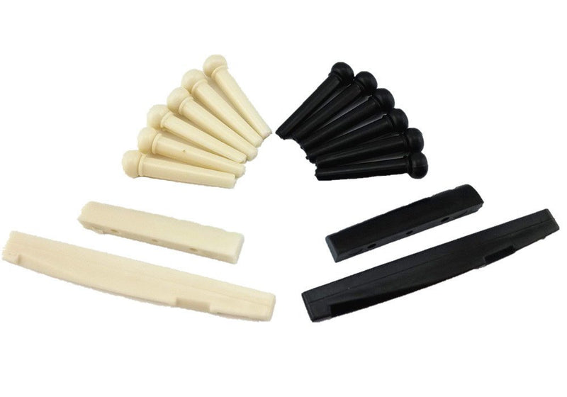 yueton Pack of 2 Sets Black and White Plastic Bridge Pins & Saddle & Nut Replacement Parts for Acoustic Guitar