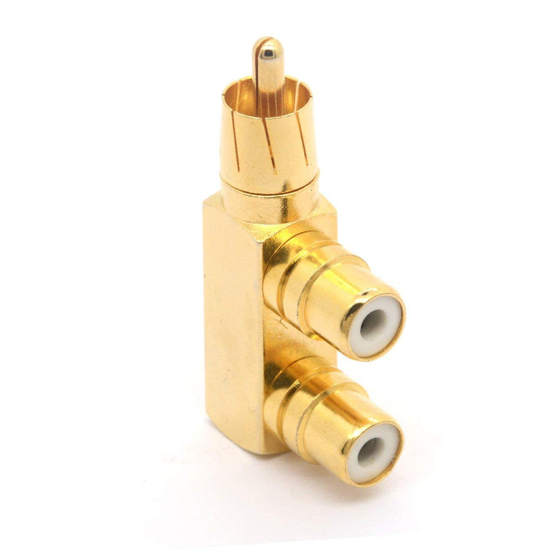Right Angle RCA Splitter Adapter 90 Degree RCA Male to 2 Female Adaptor Gold-Plated Connector