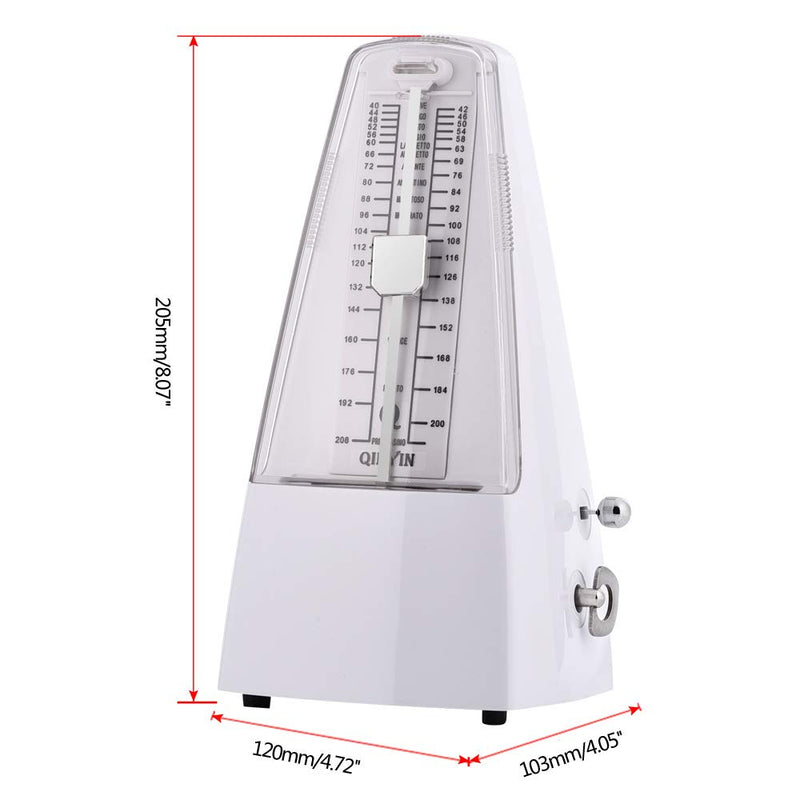 Mechanical Metronome Pyramid with Bell Spring Mechanism Traditional Mechanical Metronome for Piano/Guitar/Drums/Bass/Tuner Combo/Violin (White)