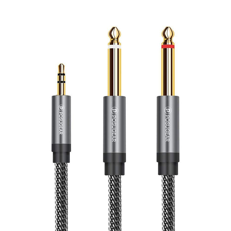 3.5mm to 6.3mm Mono Cable 2m, POSUGEAR 1/4 to 1/8 Inch Male to Male Audio Splitter Nylond Braid and Gold-Plated Cable, Digital Interface Instrument Cable for Mixer, Audio Recorder, Guitar, Amplifier