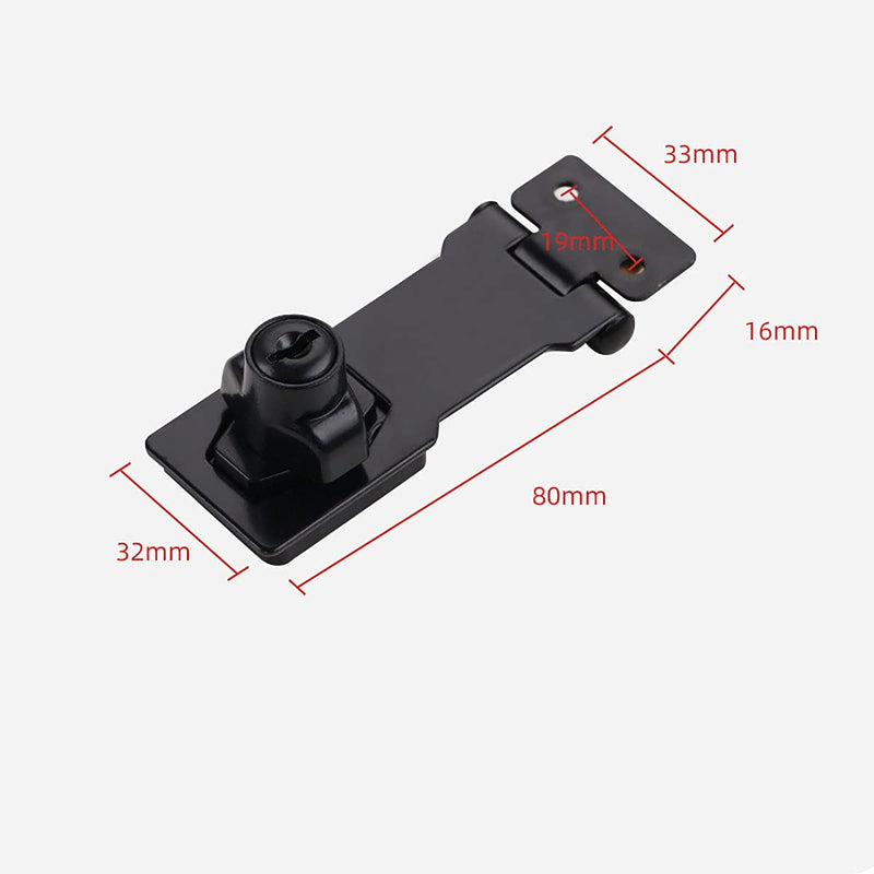 [AUSTRALIA] - 1pcs Zinc Alloy Hasp Latch Locks, 3 Inches, with 2 Keyed Hasp Latches Locking Knob, Drawer Lock Filing Cabinet Lock Closet Lock, Safety Hasp Lock, Black 