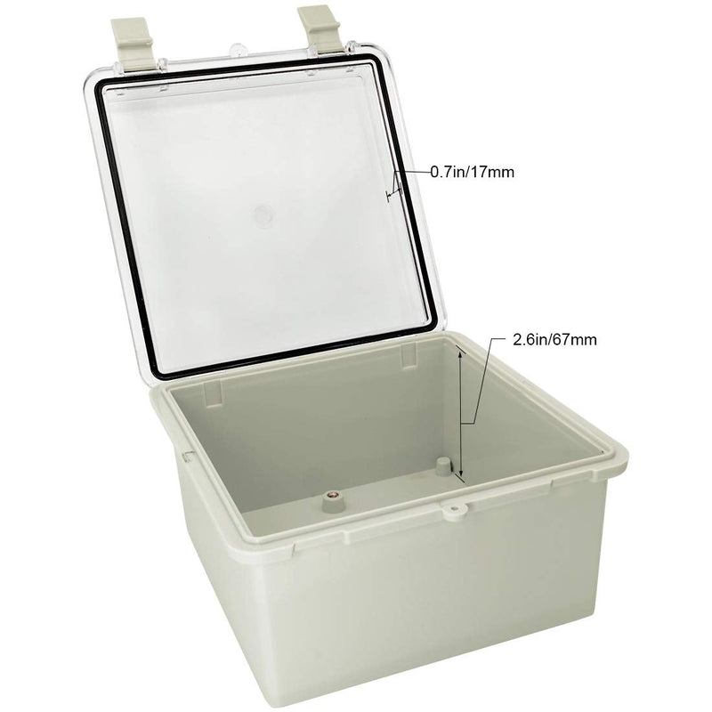 LMioEtool ABS Plastic Dustproof Waterproof IP65 Junction Box Hinged Shell Universal Electrical Project Enclosure Gray, with PC Transparent Clear Cover 5.9 x 5.9 x 3.5inch(150 x150 x90mm) 5.9"x5.9"x3.5" CC