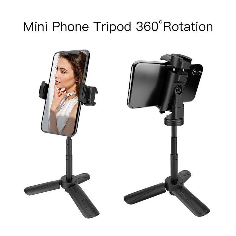 Phone Tripod, MOUNTDOG Portable Webcam Stand Mini Tripod Phone Holder, Extendable Tabletop Tripod Desktop Tripod Legs Compatible with iPhone/Camera/Samsung/Smartphone/Webcam, 360° Rotation, Black