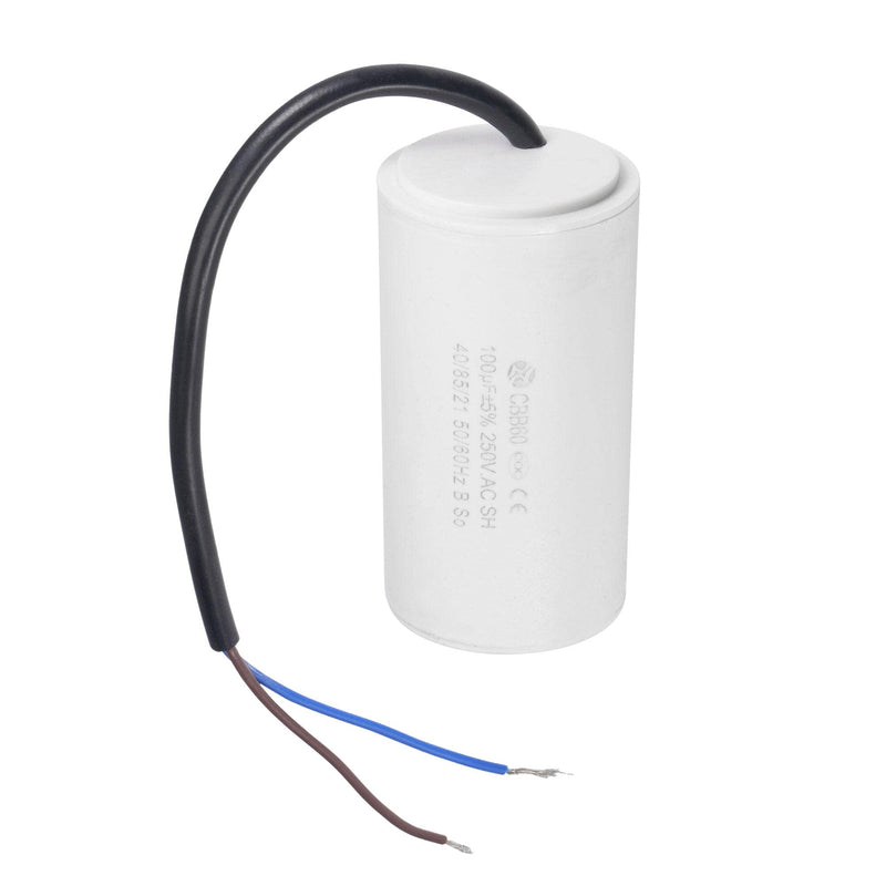 uxcell CBB60 Run Capacitor 100uF 250V AC 2 Wires 50/60Hz Cylinder 93x49mm White for Air Compressor Water Pump Motor