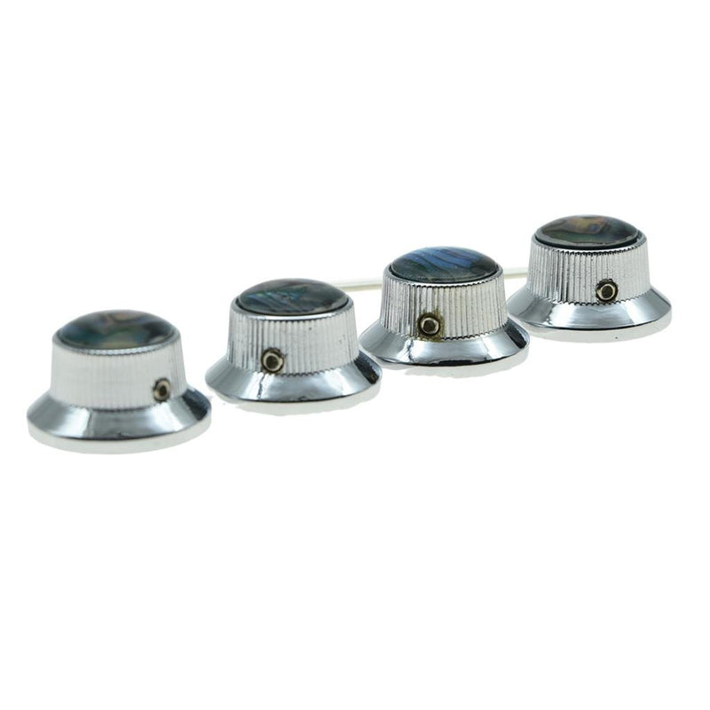 KAISH 4X Abalone Top Chrome LP Top Hat Knobs with Set Screw Metal Bell Knobs for Guitar Bass with 6mm Shaft Pots