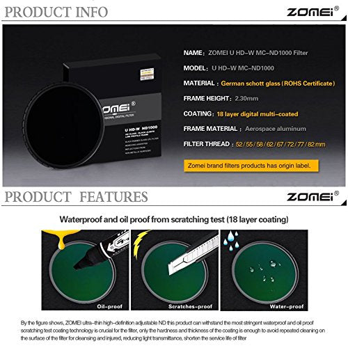 [AUSTRALIA] - Zomei Circular 82mm Ultra Slim HD ND1000 18 Layer Multi-Coated Optical Schott Glass 10 Stop Neutral Density Lens Filter 