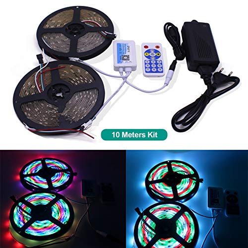 [AUSTRALIA] - WS2812 LED Strip RGB Dream Color Programmable Digital LED Pixel Lights Not Waterproof with Mini Bluetooth RF Music Controller (SP601e, 2X5m 300 LEDs Dream Color) Sp601e 