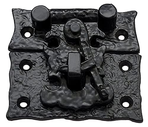 Adonai Hardware 3 Inch"Oshea" Antique Cast Iron Hasp & Staple with Lock for Trunks and Jewellery Boxes - Matte Black Powder Coated, Antique Hardware, Cabinet Hardware 1