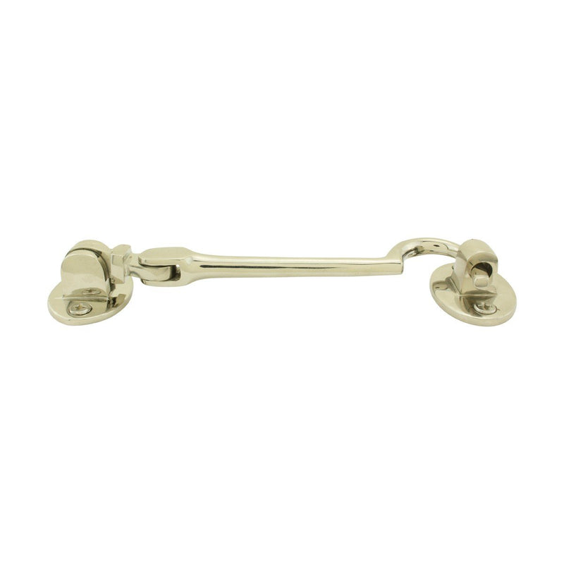 Renovators Supply Nickel Polished Solid Brass Swivel Pivot Style Cabin Eyelet Latches 4 Inches Long Heavy Hardware Lock Hooks for Cabinet Window Kitchen Sliding Or Barn Doors with Mounting Screws Polished Nickel