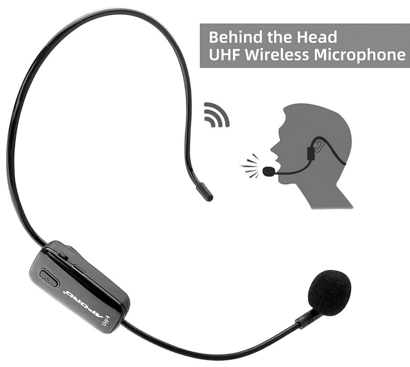 UHF Wireless Microphone Headset, Wireless Transmission Headband Mic with Rechargeable Transmitter and 3.5 mm Receiver for Voice Amplifier, Speaker, Teaching and more