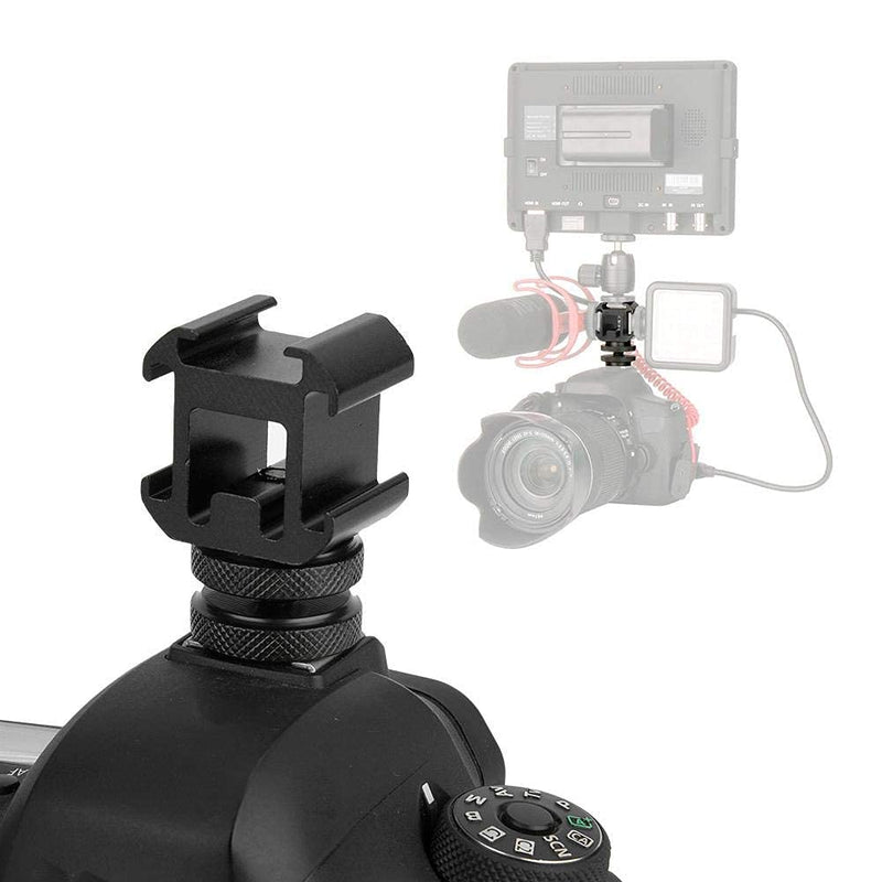 Neufday Aluminium Triple Hot Shoe Camera Mount Adapter Video Accessory Triple Shoe Bracket for Lights, LED Monitors, Microphones, Audio