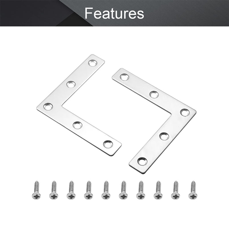MroMax 10PCS L-Shaped Right Angle Bracket (L x W) Stainless Steel Right Angle Bracket Fastener Silver
